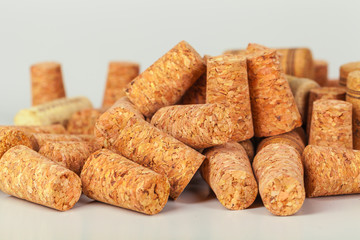 Heap of used vintage wine corks close-up