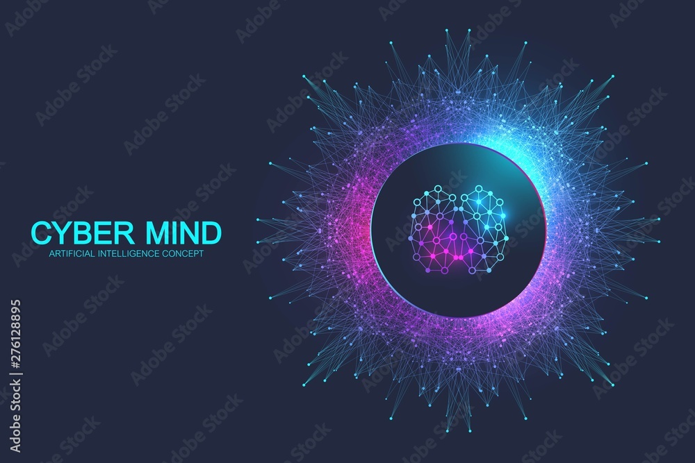 Aufkleber Cyber mind and Artificial Intelligence concept. Neural networks and another modern technologies concept. Brain Analysis. Futuristic cyber humanoid brain. Big Data stream. Technology vector brain