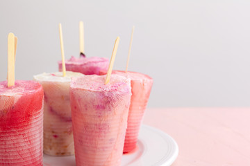 homemade mixed berry yogurt popsicles. Top view