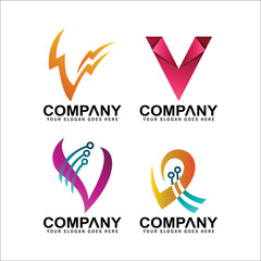 Initial letter V logo template set, V symbol logo collection
