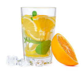 Glass of lemonade isolated on white background