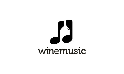 Black white wine bottle with music note logo template