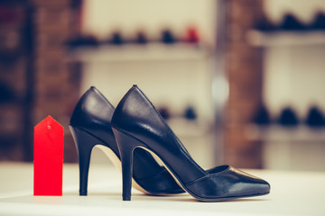 Elegant expensive high heels women shoes in store