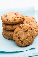 Chocolate oatmeal cookies on the  wooden background.