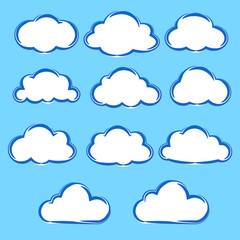 Fototapeta premium Collection set of variation cartoon clouds on blue sky background