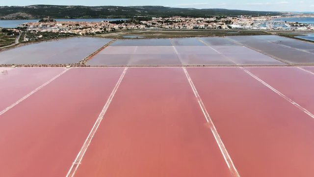 Salt flats aerial footage in Gruissan France