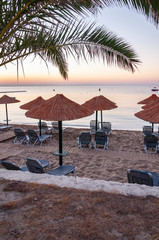 Zakynthos Island, Greece. A pearl of the Mediterranean with beaches and coasts suitable for unforgettable sea holidays. Agios Nikolaos Beach at sunrise.