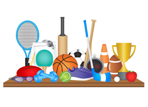 Physical Education Display Icon With Sports Equipment