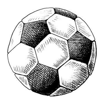 Football sketch. Hand drawn soccer ball, sketch style vector illustration. Single, isolated on white background.