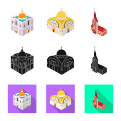 Isolated object of temple and historic sign. Collection of temple and faith vector icon for stock.