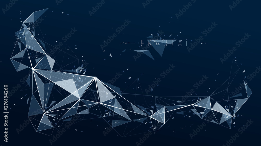 Poster low poly particles abstract vector background, polygonal fractal design, 3d dimensional element with