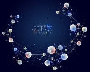 Obraz na płótnie Canvas Molecules vector illustration, science chemistry and physics theme abstract background, micro and nano science and technology theme, atoms and microscopic particles.