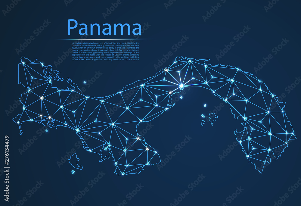 Poster map of panama connection. vector low-poly image of a global map with lights in the form of cities or