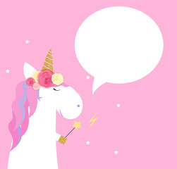 Unicorn background with Speech Bubble. Vector Illustration