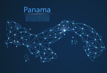 Map of Panama connection. Vector low-poly image of a global map with lights in the form of cities or population density, consisting of points and shapes in the form of stars and space.