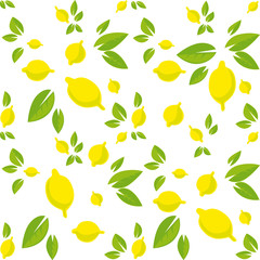 Tropical seamless pattern with lemons and leaves on white background