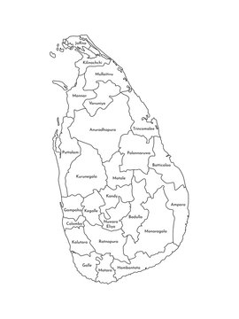 Vector isolated illustration of simplified administrative map of Sri Lanka. Borders and names of the regions. Black line silhouettes
