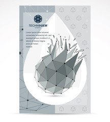 Communication technologies advertising poster. 3d polygonal monochrome geometric faceted object, vector abstract design element with wreckage.