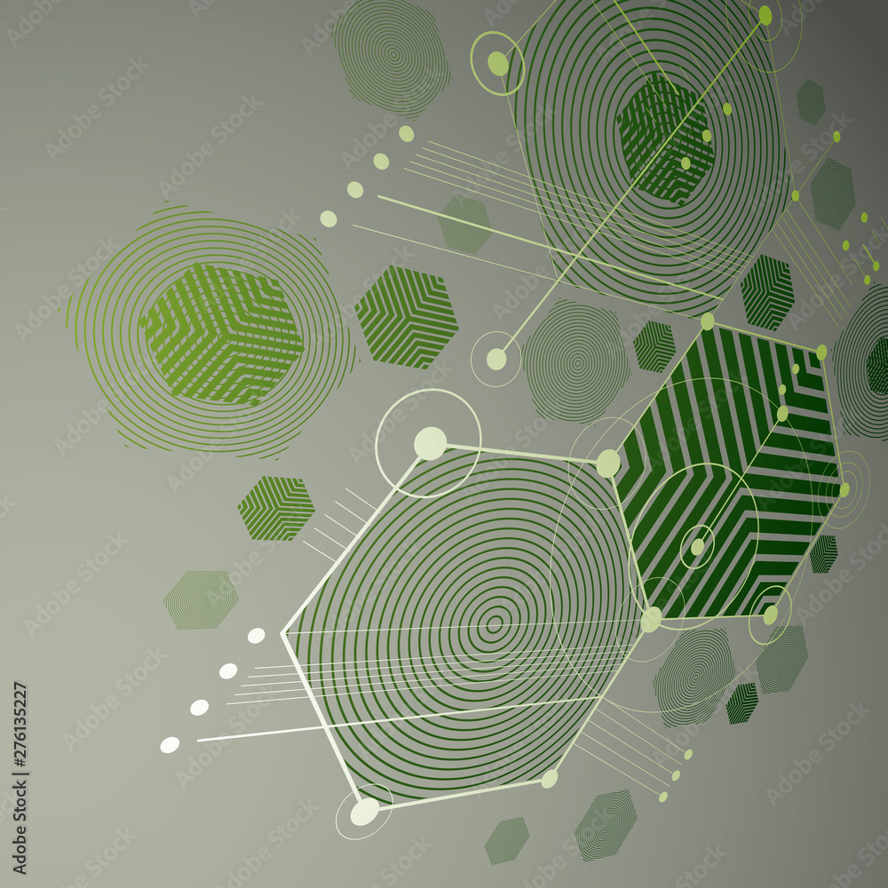Poster 3d vector abstract green background created in bauhaus retro style. dimensional modern geometric com