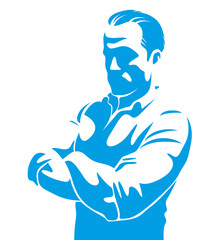 Confident successful businessman handsome man business person vector logo or illustration realistic drawing style.