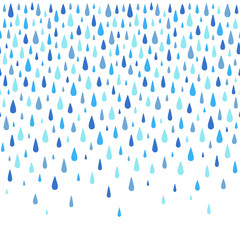 Autumn background. Water, rain drops border, frame made of hand drawn droplets, raindrops, tears. Seamless in horizontal direction fall template, design element. Aquatic rainy decoration, ornament. - obrazy, fototapety, plakaty