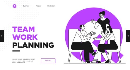 Presentation slide template or landing page website design. Business concept illustrations. Modern flat outline style. Teamwork concept