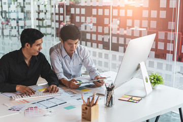 Young startup ux ui front end designers developing programming and coding responsive web content or...