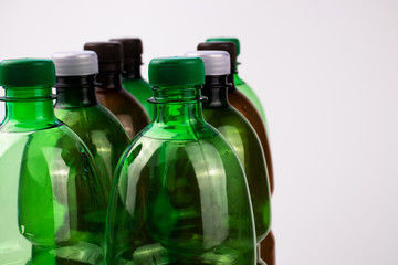 Plastic, empty bottles on a white background.