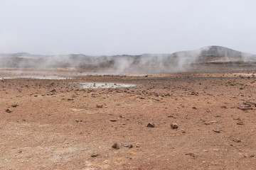 The famous smoking lava field Hverir in Myvatn, Iceland