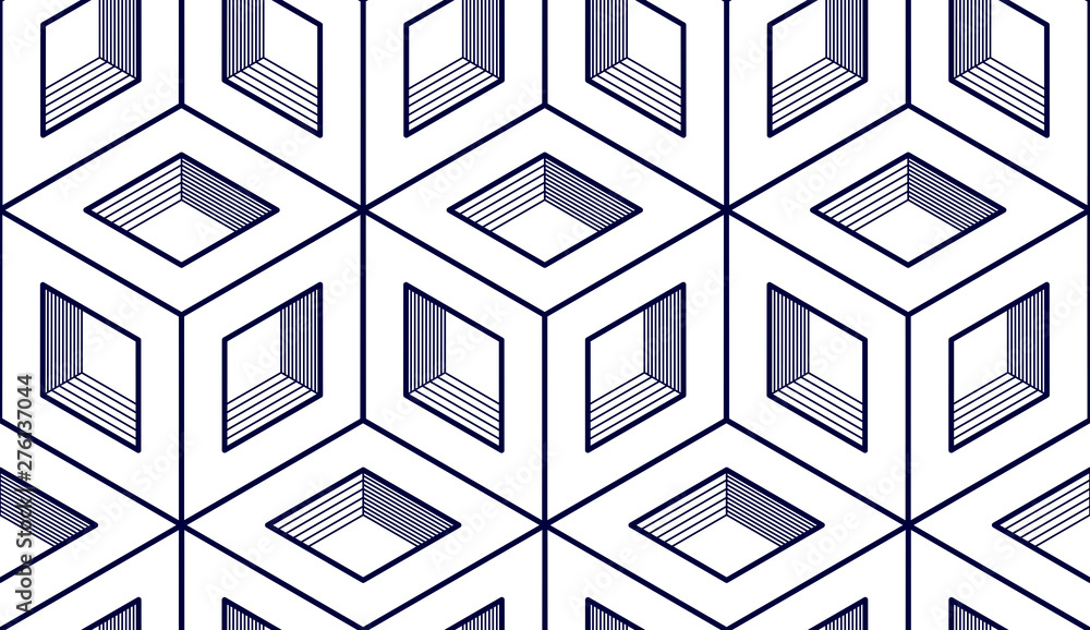 Aufkleber geometric cubes abstract seamless pattern, 3d vector background. technology style engineering line d