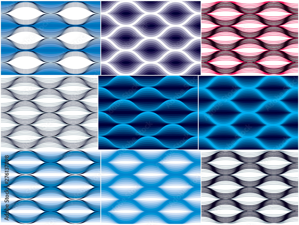 Poster seamless geometric patterns set. geometric simple fashion fabric prints. vector repeating tile textu