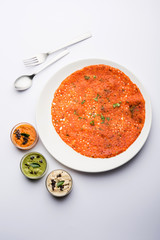 Tomato Dosa is a unique South Indian Dosa recipe served with chutney and sambar