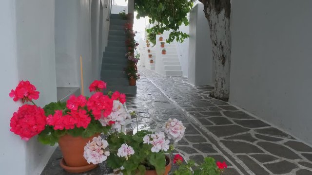Walking in Naousa street on Paros island, Greece