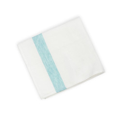 Folded linen napkin with blue line isolated on white background