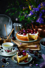 cream cheese frosting cherry cake. natural light