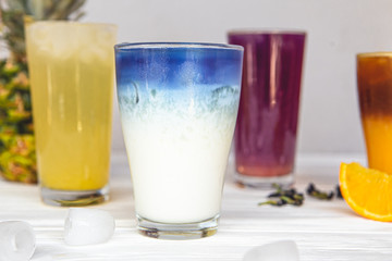 quench the summer thirst with the help of rich, colorful refreshing summer drinks with fruits, vegetables, coffee, milk plant, which photographed on a white background