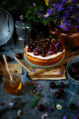 cream cheese frosting cherry cake. natural light