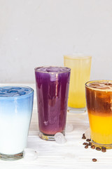 quench the summer thirst with the help of rich, colorful refreshing cocktails with fruits, vegetables, coffee, milk plant, which photographed on a white background