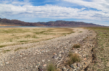 Panorama of the Bartogai Lake in southeastern Kazakhstan