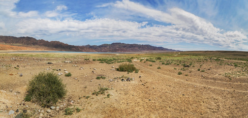 Panorama of the Bartogai Lake in southeastern Kazakhstan