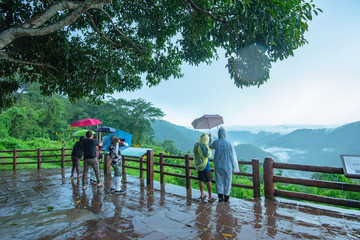 September 30,2018 at Khao Yai National Park in Thailand,The tourists are taking pictures of the landscape and the beauty of the rain, rainy season