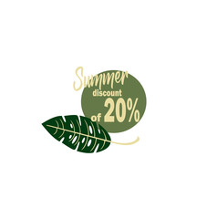 Vector icon - summer big discount of  20% of the  leaf monstera. Black Friday - shopping day. Stylish advertising discounts and sales. Business idea - seasonal sale in the store