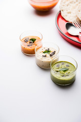 Set Dosa / Oothappam style dosa is a popular south Indian food served with sambar and chutney, selective focus