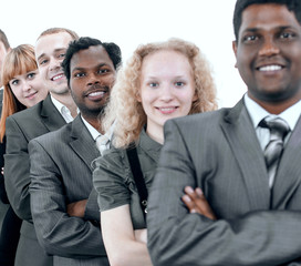 Portrait of a woman and man office workers smiling