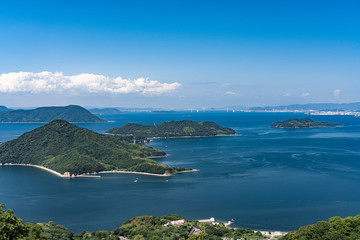 Fototapeta na wymiar inland sea with many small island in Japan