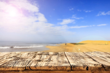 Desk of free space for your decoration and summer beach background. Summer time and sunny day. 