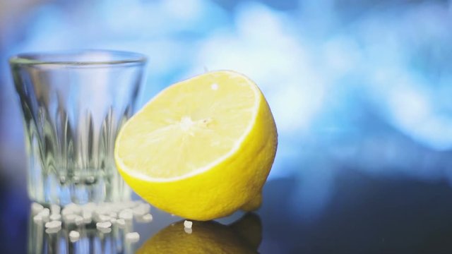 Ready Set For Drink And Relax In A Bar: Glass, Salt And Lemon Half