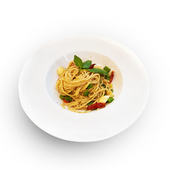 spaghetti basil isolated isolated on white background with clipping path
