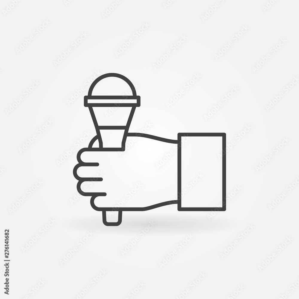 Poster hand with microphone vector concept icon or symbol in thin line style