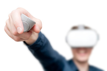 Young man of virtual reality. Innovation and technological advances. Modern technology for business.